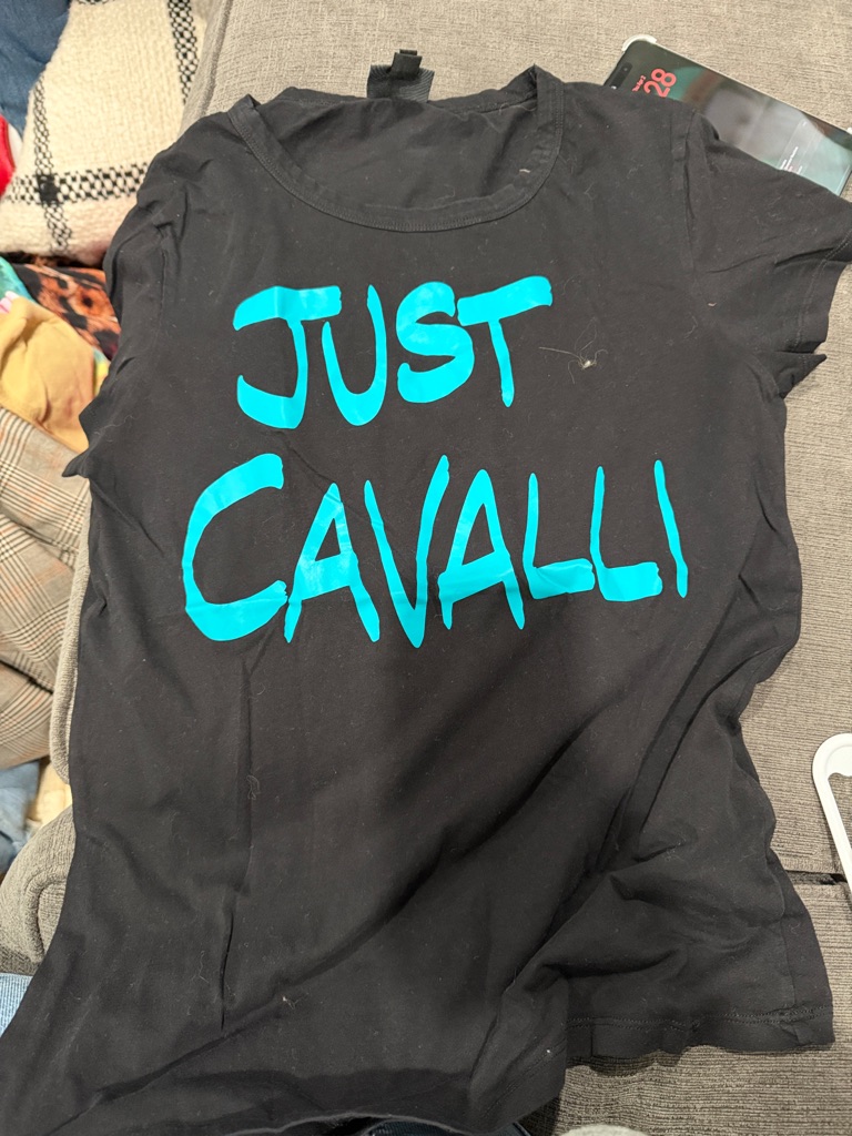 Just Cavalli Black Tee With Turquoise Script Logo